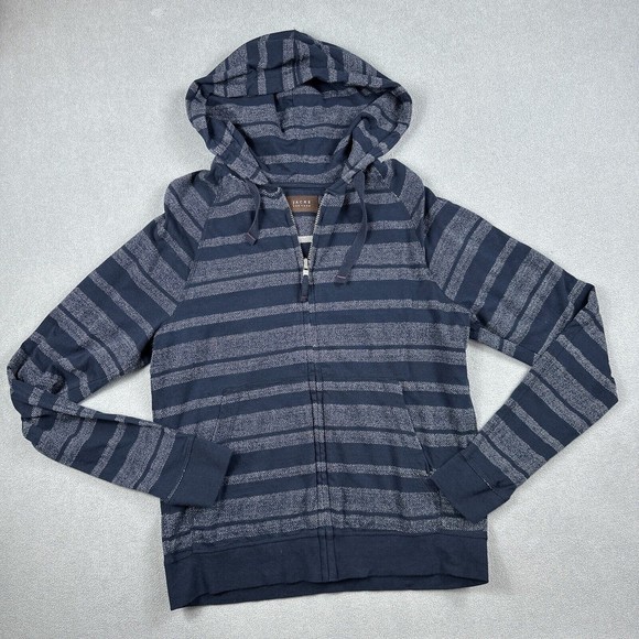 Jachs New York Mens Hoodie Fall Jacket Full Zip Navy Stripe Sz Medium Soft - Picture 1 of 9